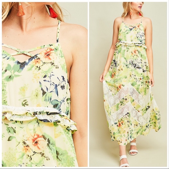 Tropical Lemon Green Resort Maxi Dress - Picture 4 of 12